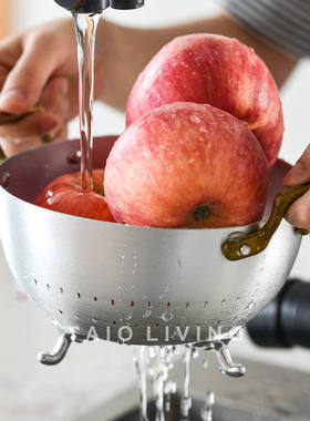 意大利Italo Ottinetti红铜手柄铝制滤水篮复古手工沥水篮水果篮