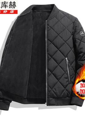 KUHE库赫秋冬棒球领格子加肥加大码青年男士羽绒棉服加绒加厚保暖