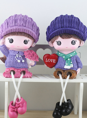 吊脚娃娃摆件可爱树脂创意卡通情侣公仔家居装饰摆设结婚送人