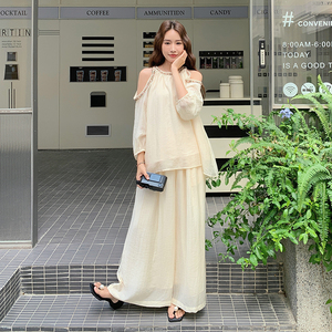 波西米亚风露肩上衣宽松显瘦阔腿裤套装女2025夏款减龄两件套潮图片