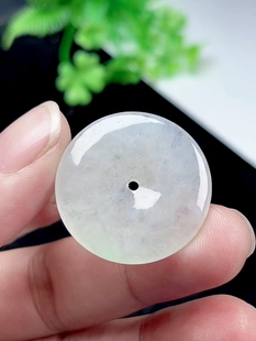 29mm天然A货玉石平安扣玉坠 缅甸翡翠冰飘淡绿怀古玉扣吊坠挂件