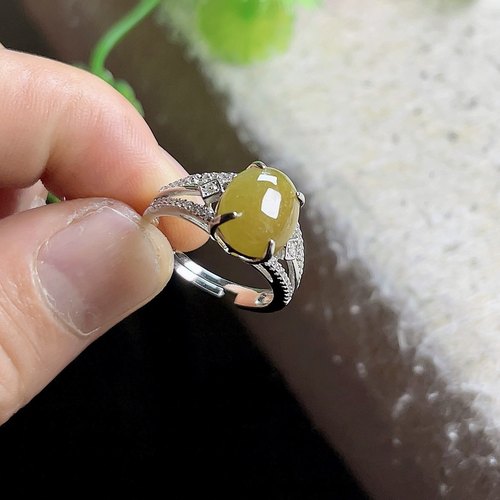 老坑冰底天然a货黄翡翠戒指玉石