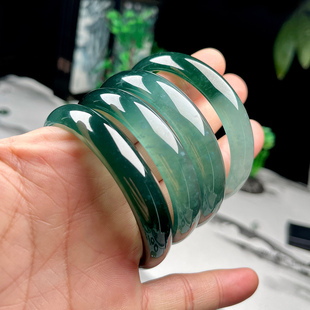 玉镯子 60圈口冰晴双彩蓝水冰绿玉石天然A货翡翠手镯女宽边正装