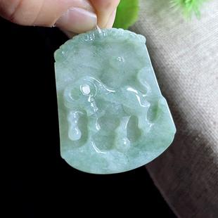 缅甸料 老坑冰底满绿天然A货玉石翡翠牛吊坠 玉牛生肖玉佩男女款
