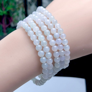 5.5MM缅甸料冰底多彩翡翠手链女玉手串精致小玉珠圆珠项链送证书