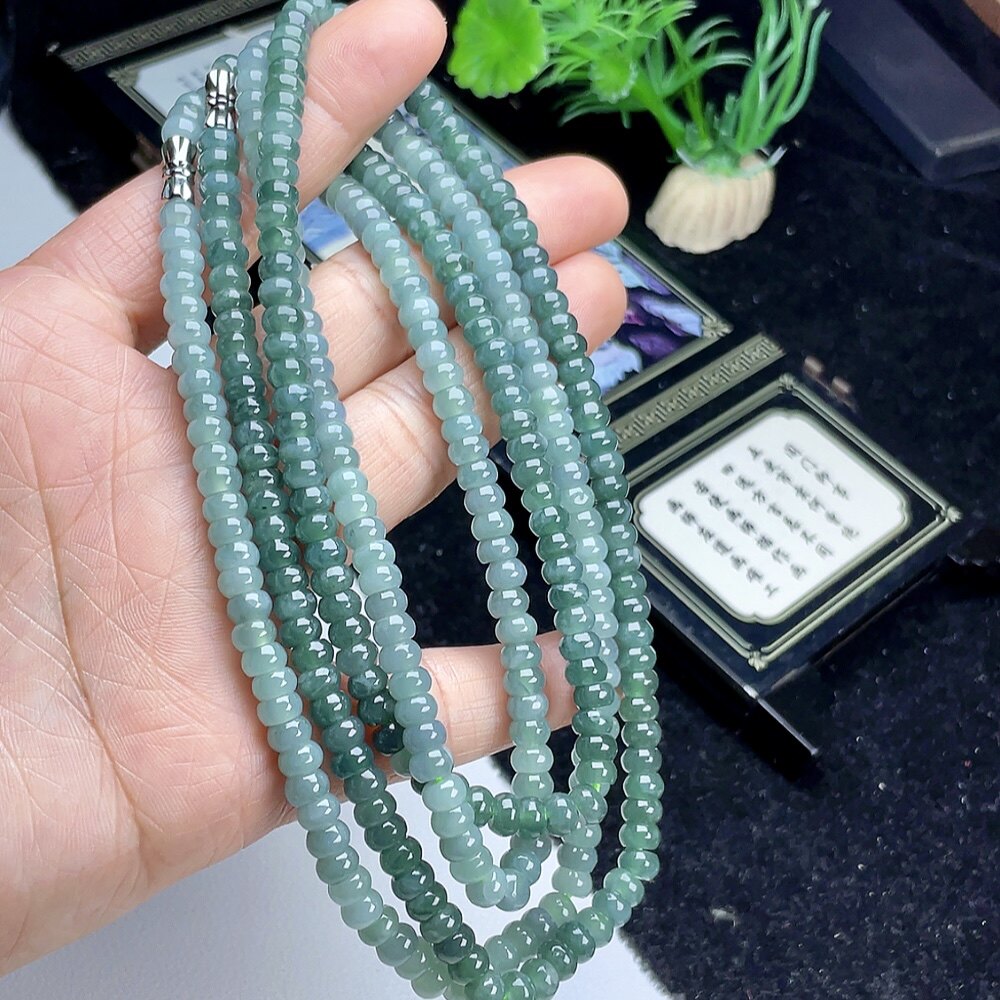 直销天然a货翡翠算盘珠项链佛珠链女正品玉石蓝水饰品玉手链包邮