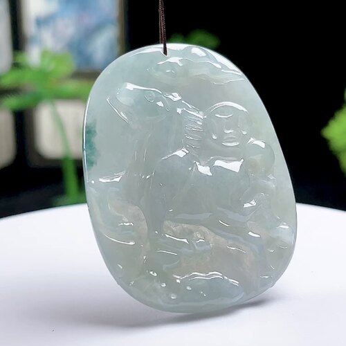 缅甸料玉石冰飘花马牌吊坠天然A货翡翠十二生肖马玉坠马到成功