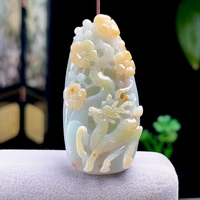 天然翡翠三彩鹿牌吊墜 緬甸A貨玉石冰黃灑紅翡梅花鹿一路高升玉墜