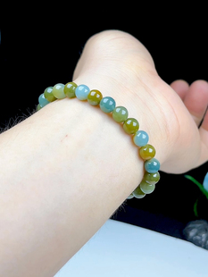 6MM正品 玉珠三彩玉手串 A货天然冰底蓝黄翡翠手链圆珠玉手链女士