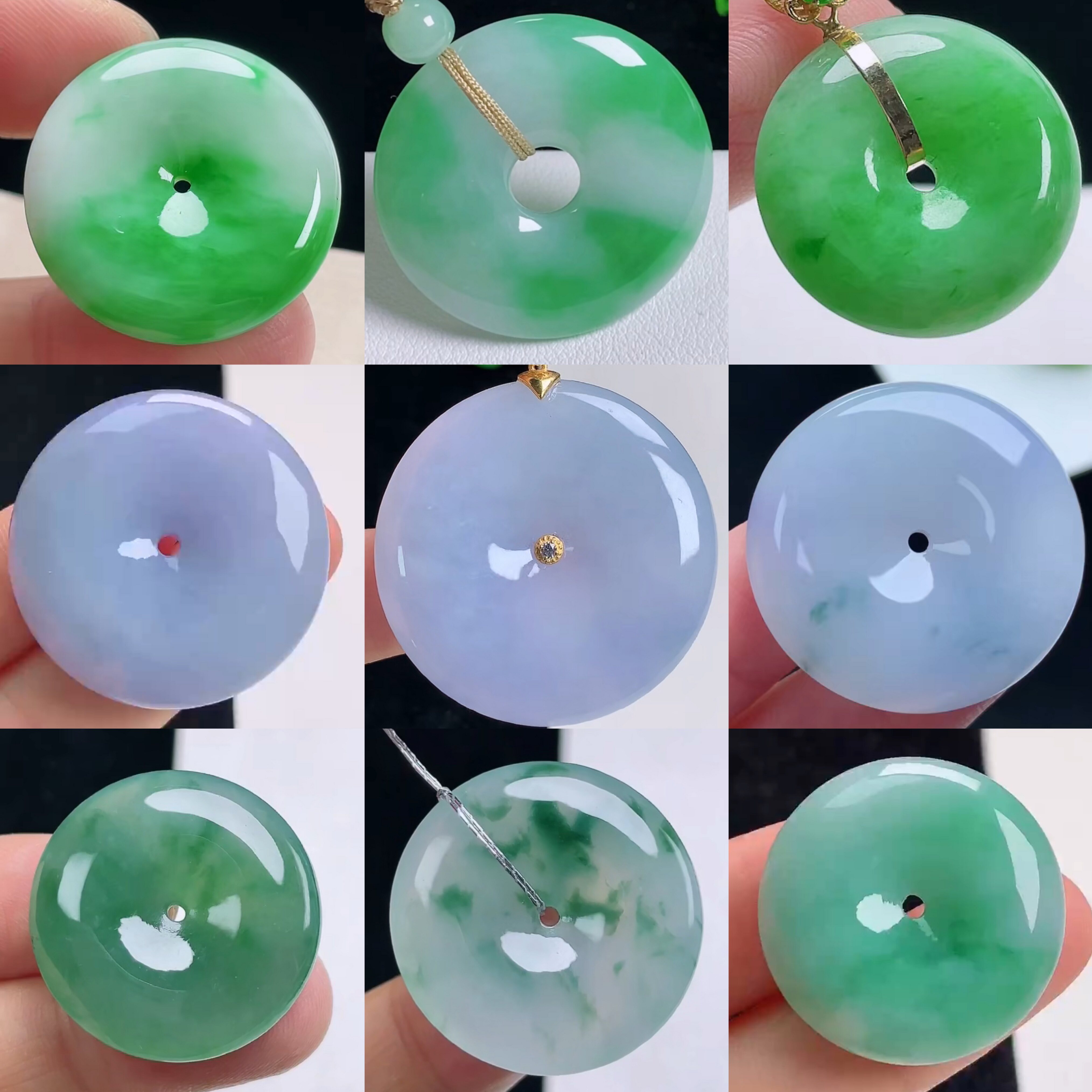 自选天然A货翡翠平安扣吊坠缅甸料玉石冰紫阳绿飘花怀古玉扣挂件