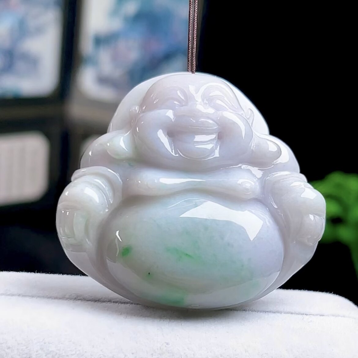缅甸料A货冰飘绿佛公吊坠玉佛笑佛玉坠天然玉石翡翠弥勒佛挂件