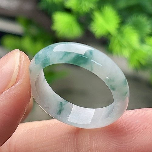 20号保真A货飘花玉指环缅甸料天然玉石翡翠素圈戒指男女款玉戒圈
