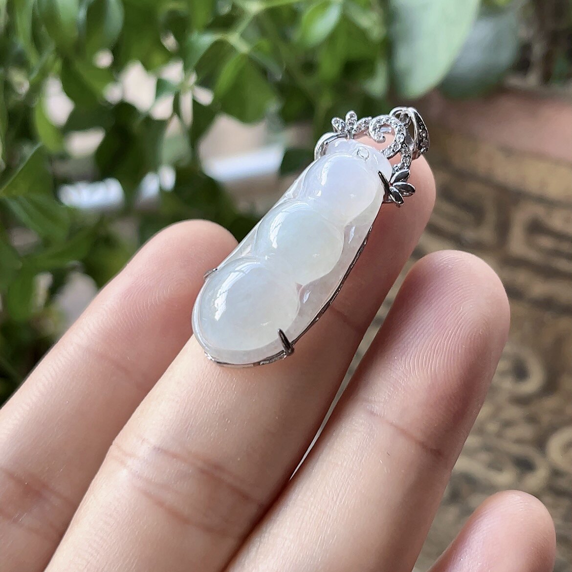 冰种浅冰紫翡翠四季豆吊坠 缅甸a货天然玉石福豆玉坠s925银镶嵌