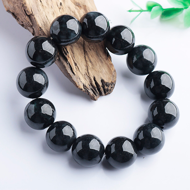 正品a货缅甸乌种翡翠大圆珠18mm