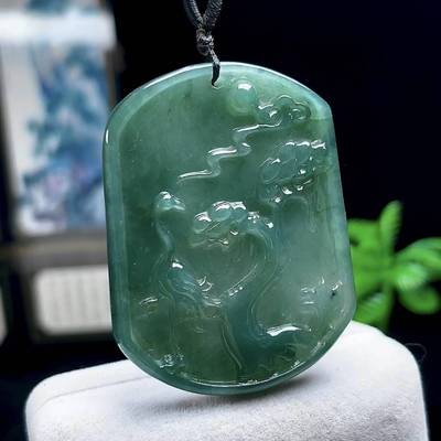 缅甸料翡翠油青底松鹤延年吊坠 保真天然A货玉石赫赫有名玉坠