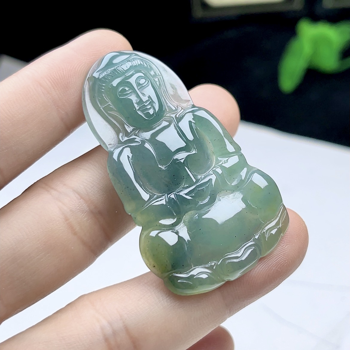 老坑种天然玉石浅黄冰绿翡翠吊坠