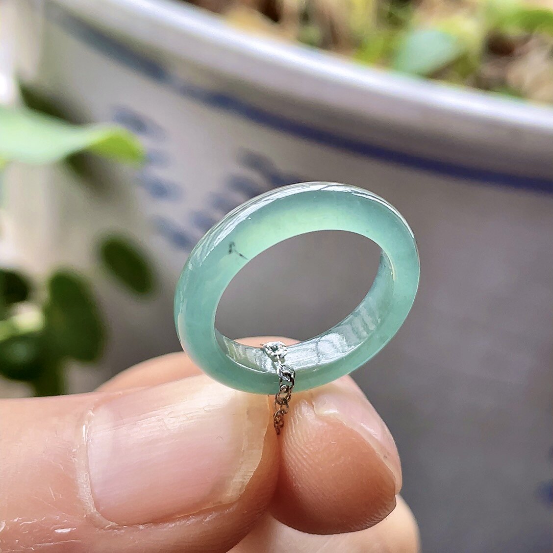 8mm冰种翡翠指环女 玉戒指 男尾戒 天然玉石a货玉戒圈冰莹蓝刚