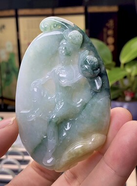 缅甸翡翠三彩黄翡飘绿观音牌玉坠 天然A货玉石莲花观世音吊坠厚装