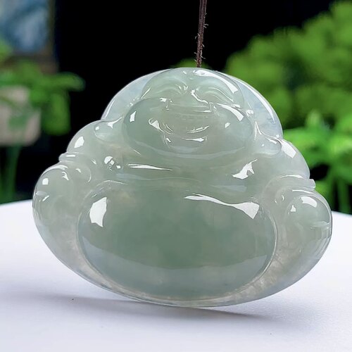 保真天然A货玉石底色大佛公吊坠缅甸料翡翠弥勒佛挂件笑佛玉坠