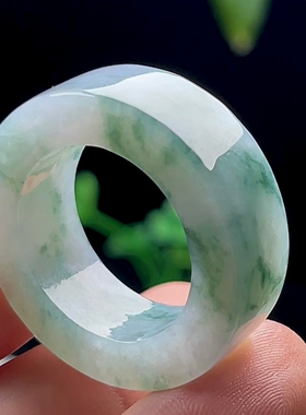 22MM翡翠A货玉扳指大圈口缅甸冰飘花玉指环玉石戒指平口直边方戒