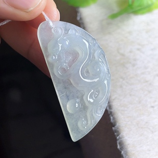 缅甸A货老坑冰种浅冰紫翡翠翡翠龙牌吊坠仿古玉龙玉佩 男女款玉坠