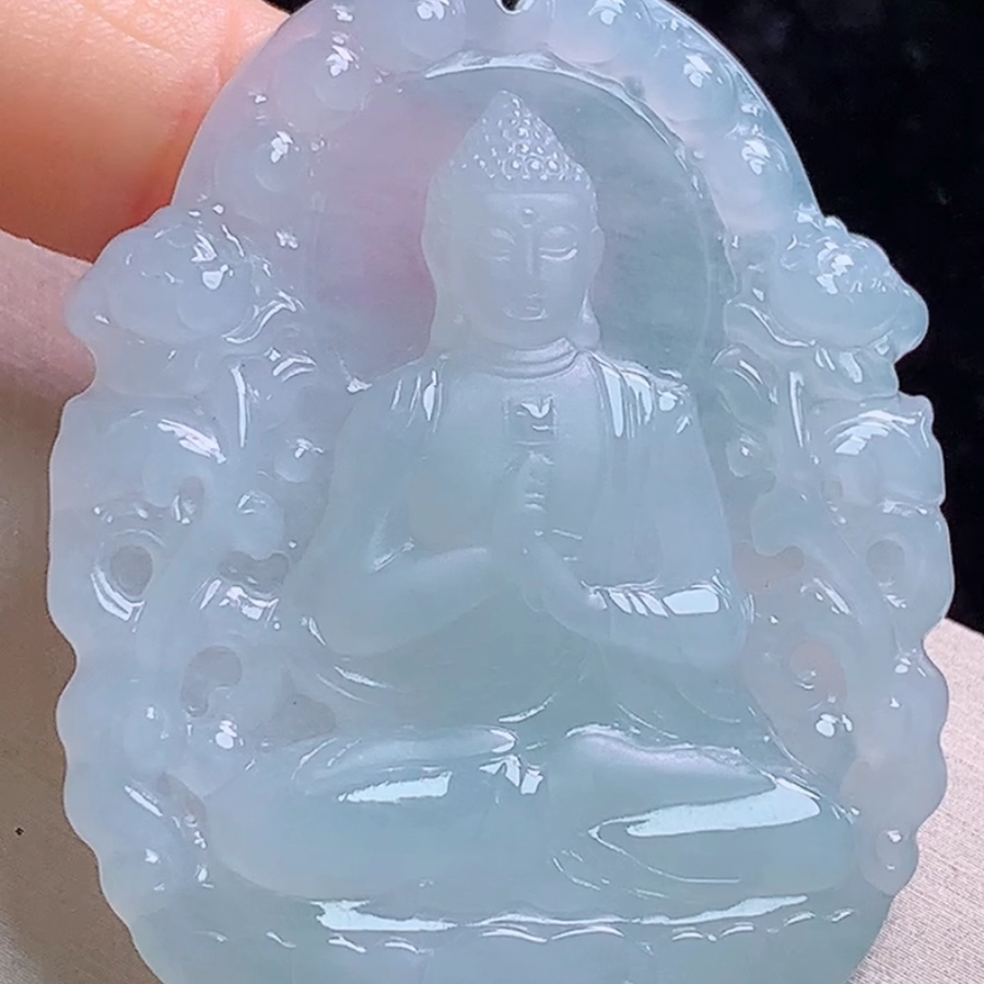 保真缅甸料玉石天然翡翠A货冰底大日如来玉坠 生肖羊猴守护神吊坠