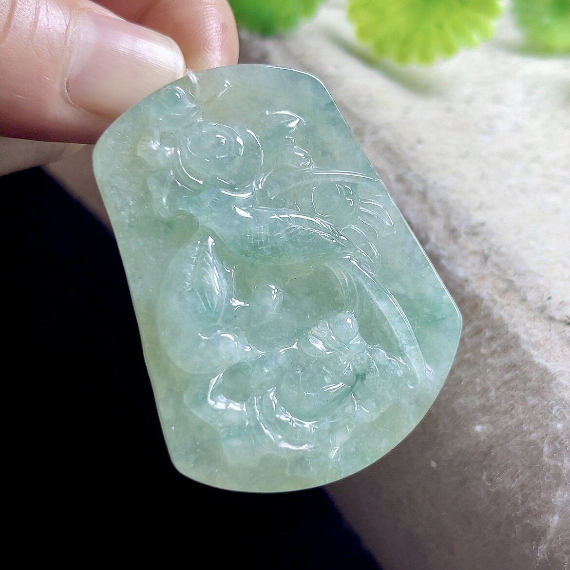 缅甸 老坑冰底冰绿飘彩翡翠喜鹊吊坠 天然a货玉石喜上眉梢玉坠