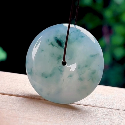 25mm冰飘花翡翠平安扣玉坠 保真天然A货缅甸玉石怀古玉佩玉扣吊坠