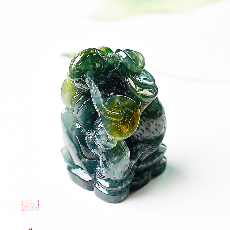 天然精工油绿黄翡翠蓝水玉鼠印章保真A货玉石生肖鼠吊坠项坠包邮