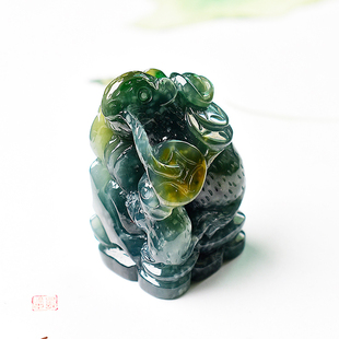 天然精工油绿黄翡翠蓝水玉鼠印章保真A货玉石生肖鼠吊坠项坠包邮