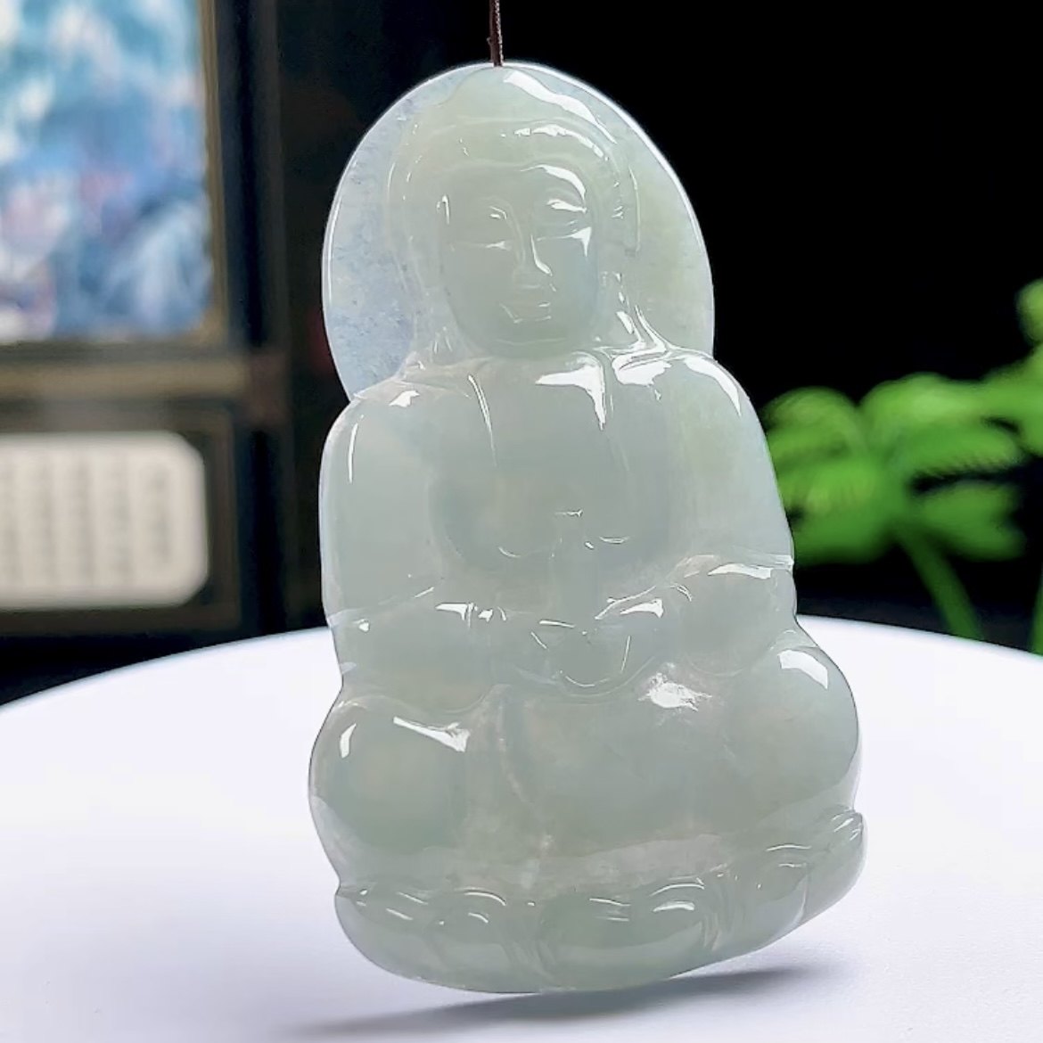 保真天然翡翠冰润正装观音玉坠缅甸A货玉石观世音吊坠护瓶玉观音