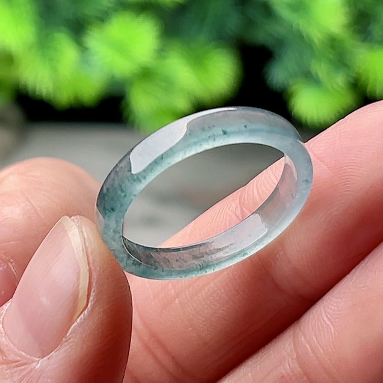 22号天然蓝绿玉翡翠戒指天然飘蓝花素圈方戒男女情侣对戒尾戒圈