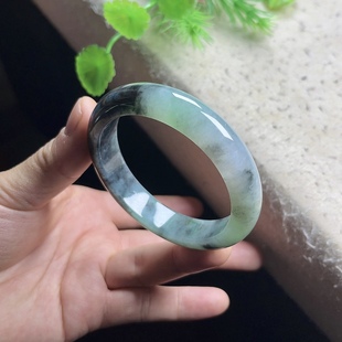 镯子 正装 56MM缅甸玉石冰底乌鸡浅冰阳绿翡翠手镯 天然a货玉镯女