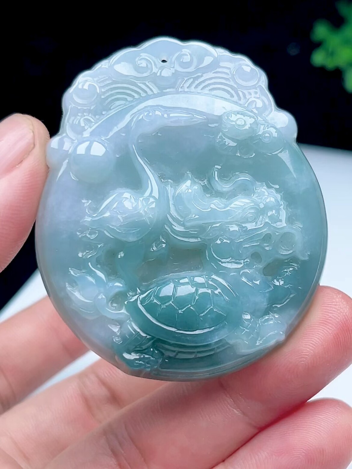 天然翡翠玉石龙龟玉坠 福寿龟挂件 缅甸料a货冰底蓝翠龙头龟吊坠