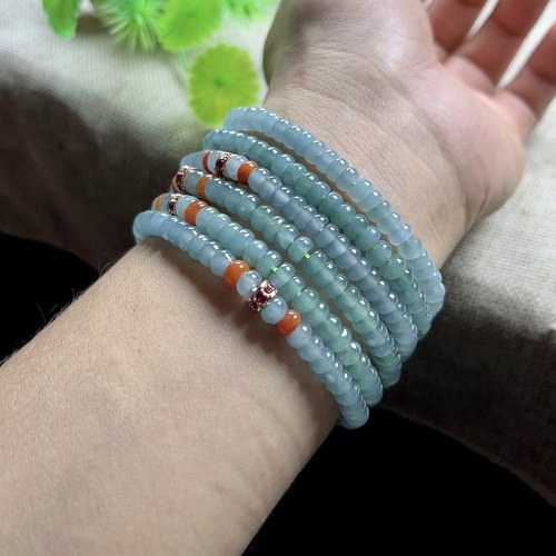 缅甸天然冰蓝水绿翡翠手链