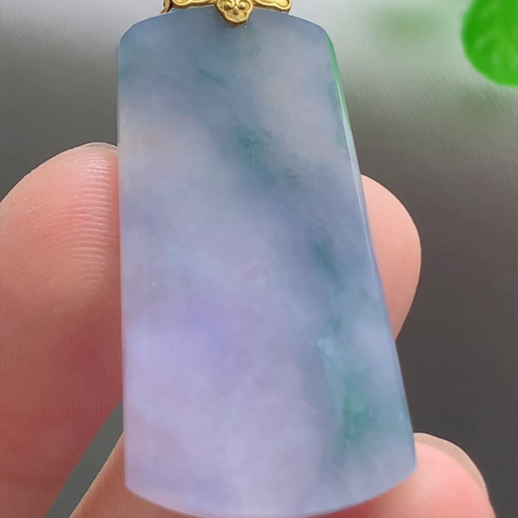 缅甸A货18K金镶紫罗兰飘花无事牌吊坠天然玉石翡翠平安无事牌玉坠