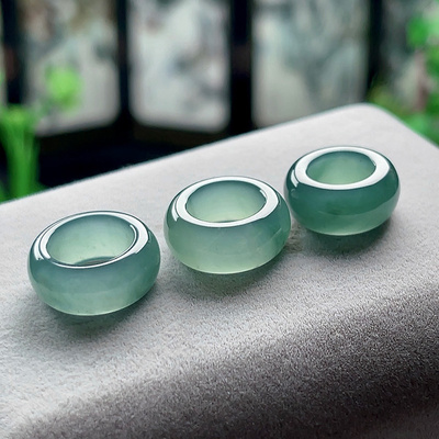 翡翠路路通转运珠玉坠冰底蓝水冰绿保真天然A货玉石圆环大孔跑环