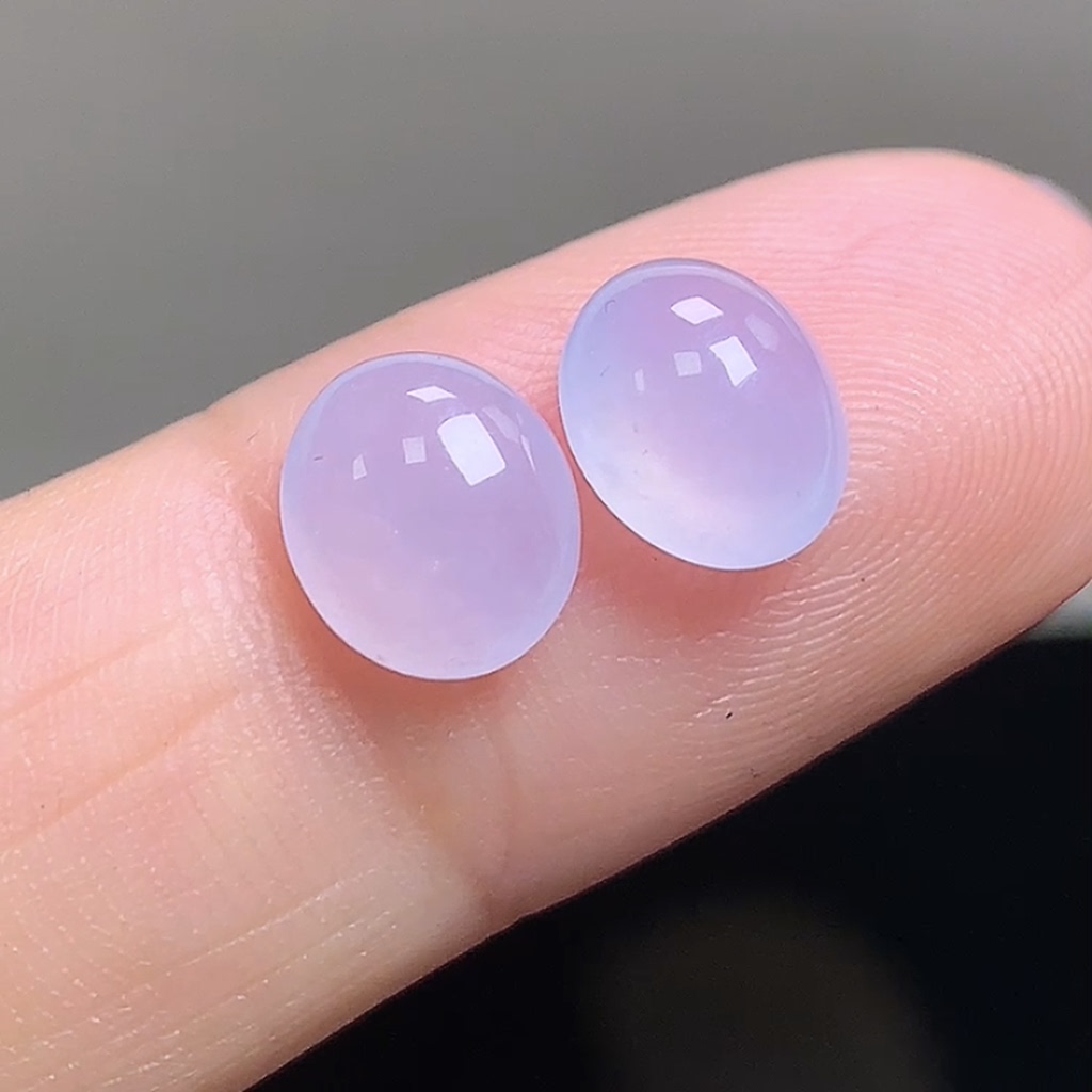 保真天然玉石冰紫小蛋面一对吊坠正品缅甸料翡翠A货戒面镶嵌精品