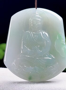 天然A货玉石缅甸料翡翠冰飘花大日如来佛玉坠 生肖羊猴守护神吊坠