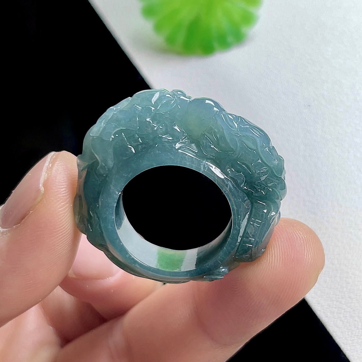 20号天然A货翡翠玉石雕龙腾指环