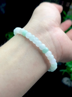 7MM保真A货天然翡翠小灯笼手链缅甸玉石冰底淡绿玉手串玉珠链手饰