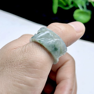 方戒男 玉指环 21mm天然翠绿飘花翡翠扳指 缅甸A货玉石雕刻玉山水