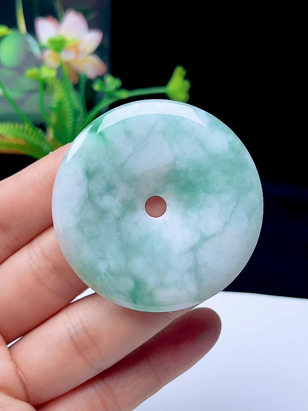 52mm天然A货飘花平安扣玉坠怀古玉佩吊坠 缅甸料翡翠玉石玉扣挂件