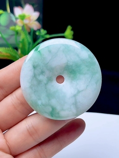 52mm天然A货飘花平安扣玉坠怀古玉佩吊坠 缅甸料翡翠玉石玉扣挂件