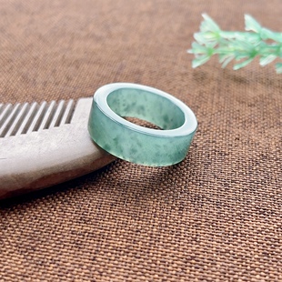 23号天然A货冰种翡翠指环 男玉石戒指扳指方戒 平口 宽边蓝刚冰绿