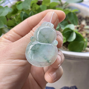 老坑冰底绿彩飘花缅甸A货翡翠葫芦吊坠精工大件玉葫芦玉佩男女款