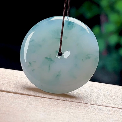 27mm保真天然玉石翡翠玉扣吊坠怀古玉佩缅甸A货冰飘花平安扣玉坠