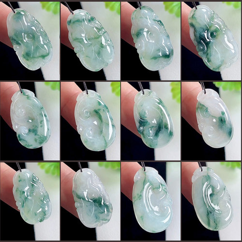 飘花翡翠荷叶吊坠玉如意玉佩