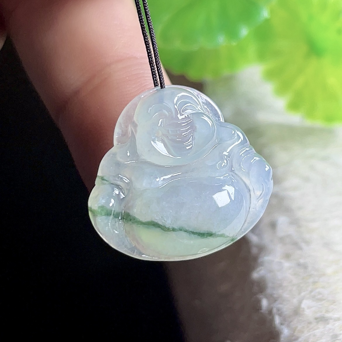 老坑冰种飘绿翡翠玉佛吊坠