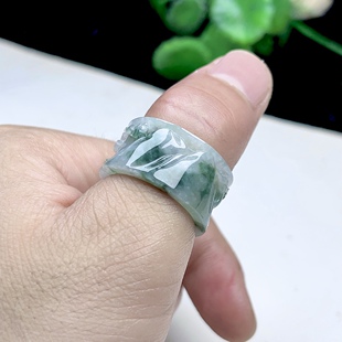 22号天然飘花翡翠玉凝善扳指天然A货缅甸玉石雕刻玉指环男方戒